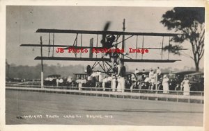 WI, Racine, Wisconsin, RPPC, Beachey in Curtiss Bi-Plane Landing