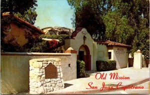 Old Mission San Juan Capistrano Mission Entrance CA Postcard PM Cancel WOB Note 
