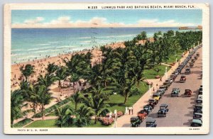 1925 Lumos Park Bathing Beach Miami Beach Florida Palms Car Park Posted Postcard