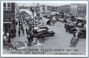 PHOTOMONTAGE OTTAWA KS DURING FLOOD TURTLES VINTAGE REAL PHOTO POSTCARD RPPC