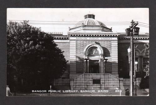 ME Bangor Library MAINE Real Photo RPPC Postcard PC