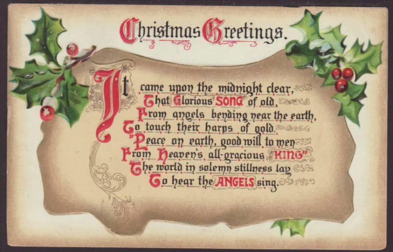 Christmas Greetings,Holly Postcard 