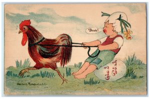 c1910's Easter Rooster Chicken Egg Hatched Hat Stockholm Sweden Antique Postcard