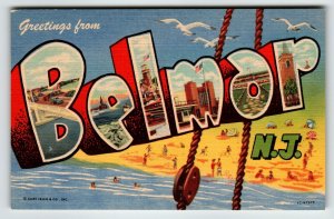 Greetings From Belmar New Jersey Linen Large Letter Postcard Beach Curt Teich NJ