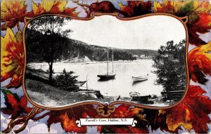 Circa 1910 Purcell's Cove Halifax Vintage Postcard Boats Maple Leaves Beaver