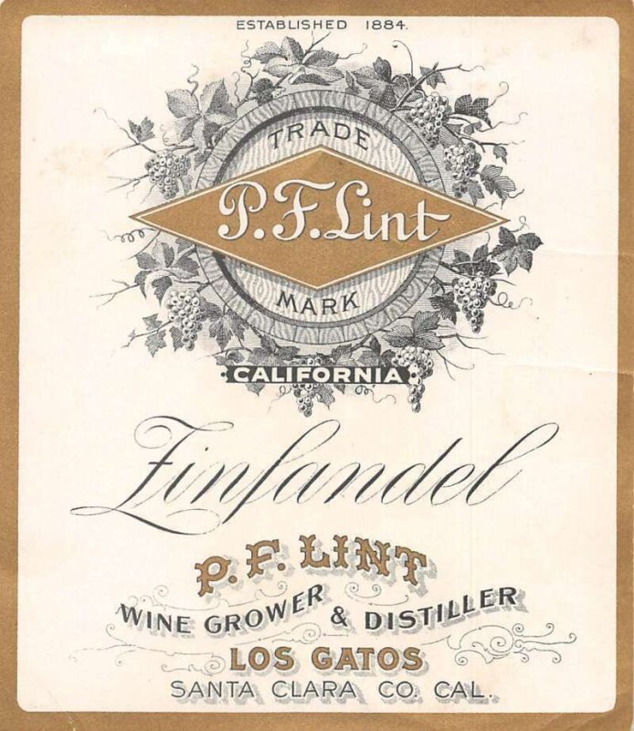 Los Gatos California Peter Lint Wine Grower Vineyard  Vintage Trade Card AA34852