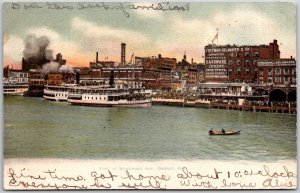 1908 Foot Of Woodward Avenue Detroit Michigan MI Boats Buildings Posted Postcard
