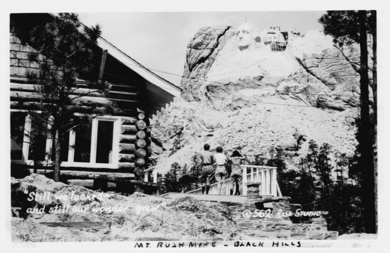MT RUSHMORE still under construction IN BLACK HILLS SD Real Photo