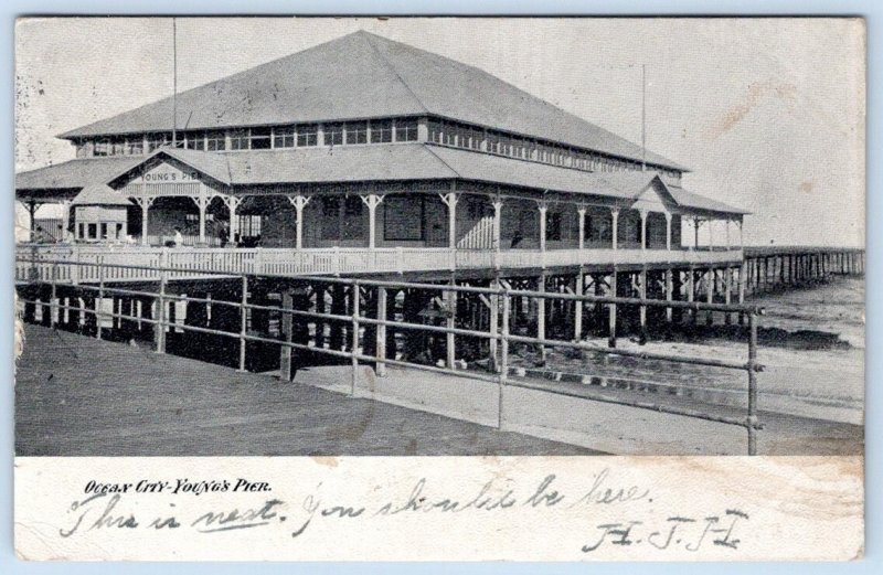 1906 YOUNG'S PIER OCEAN CITY NEW JERSEY NJ BOARDWALK BEACH ANTIQUE POSTCARD