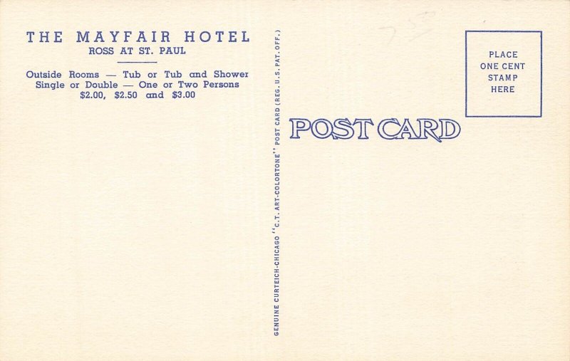 DALLAS TX TEXAS~MAYFAIR HOTEL-SKY GARDEN-RATES $2-3-1940s VINTAGE POSTCARD