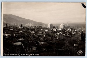 Bursa Turkey Postcard General View Yechil Mosque and the Crowd c1910 RPPC Photo