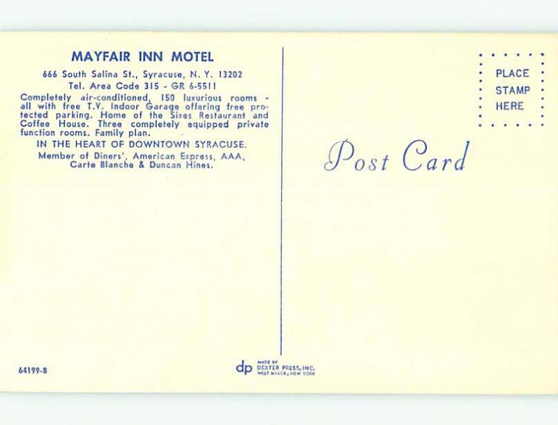 Unused Pre-1980 OLD CARS & MAYFAIR INN MOTEL Syracuse New York NY s5296@