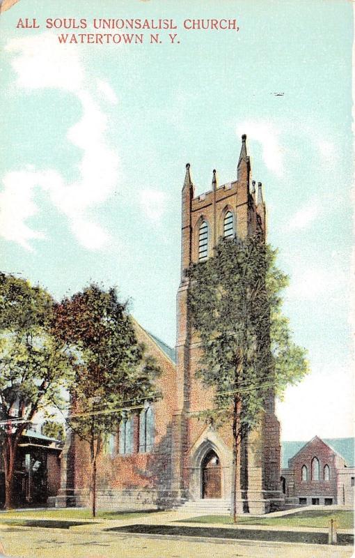 Watertown New York~All Souls Universalist Church~Building Bknd~c1910 Postcard