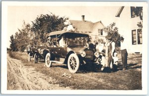 c1920s RPPC Louis B. Drugsvold 1917 Overland Touring Cars w/ Plate Shown F208