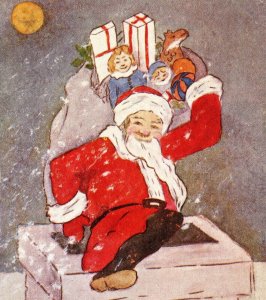 Santa Claus Bag Toys Chimney Christmas Full Moon 1914 F A Owen Postcard