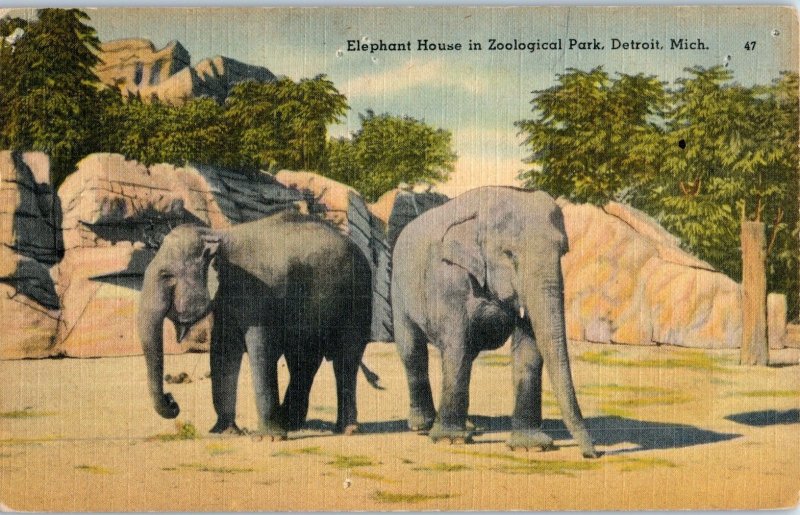 Elephant House in Zoological Park Detroit Michigan Elephant Postcard
