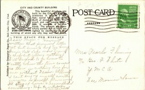 City County Building Salt Lake City Utah Vintage Linen Postcard Cancel PM 1c WOB 