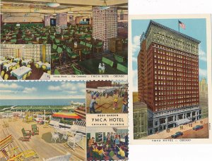 (3 cards) YMCA Hotel - Chicago IL, Illinois - Dining Room - Roof Garden - Linen