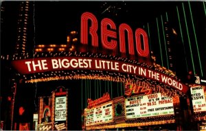 Reno Arch at Night Reno Nevada Postcard