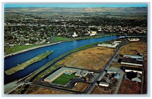 c1950's Air View Idaho Falls River Buildings Roads Idaho Falls Idaho ID Postcard