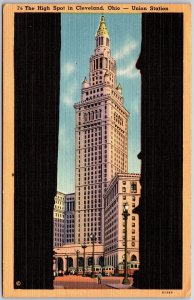1944 Highest Spot Cleveland Ohio Union Station Tallest Building Posted Postcard