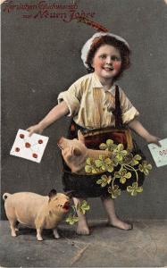 BG8521 pig clover boy couchon  neujahr new year greetings germany