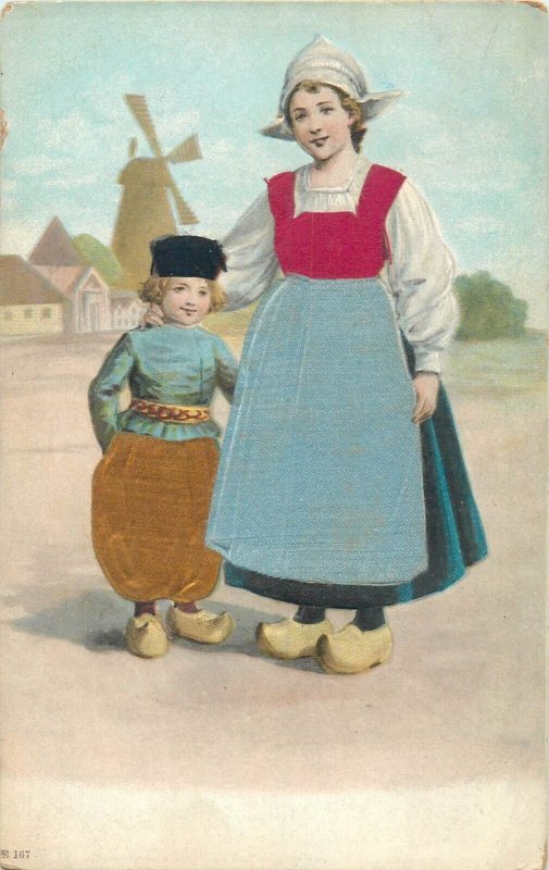 Embossed silk material novelty german dutch swiss french ethnic folk types 1900s 