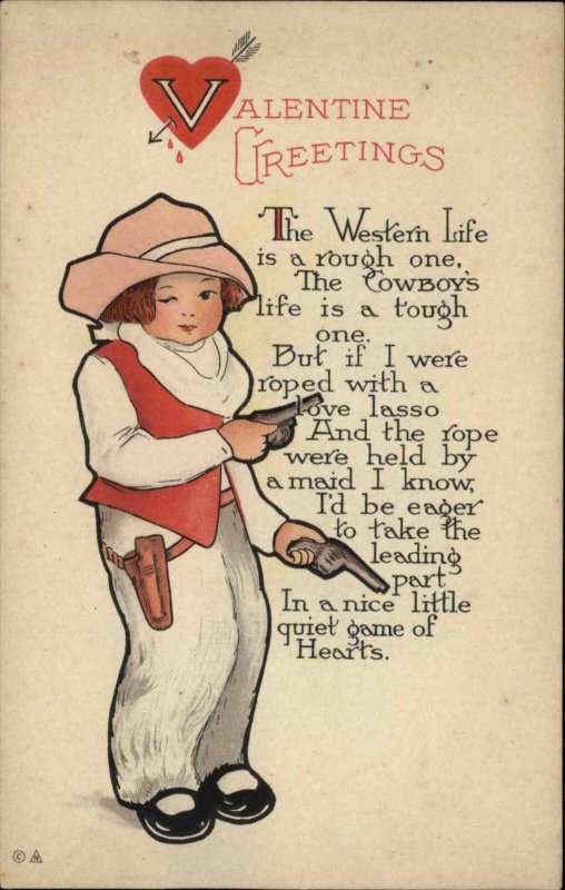 Valentine - Little Boy Cowboy Costume Guns Pistols c1915 Postcard