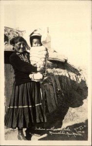 Manuelito New Mexico NM Native Indian Woman & Baby NIELEN RPPC Postcard