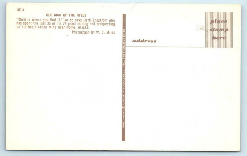NOME, AK ~ Gold Miners HERB ENGSTROM & ELSIE ENGSTROM Basin Creek Mine Postcard