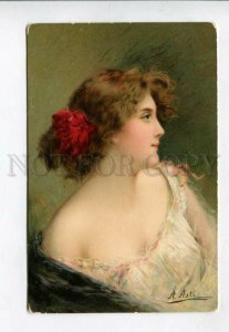 427139 BELLE Girl w/ Red Flower by Angelo ASTI vintage Germany