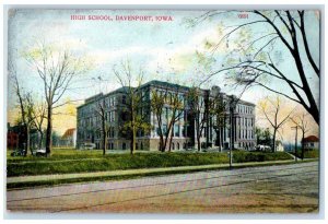 Davenport Iowa Postcard High School Exterior View Building 1909 Vintage Antique