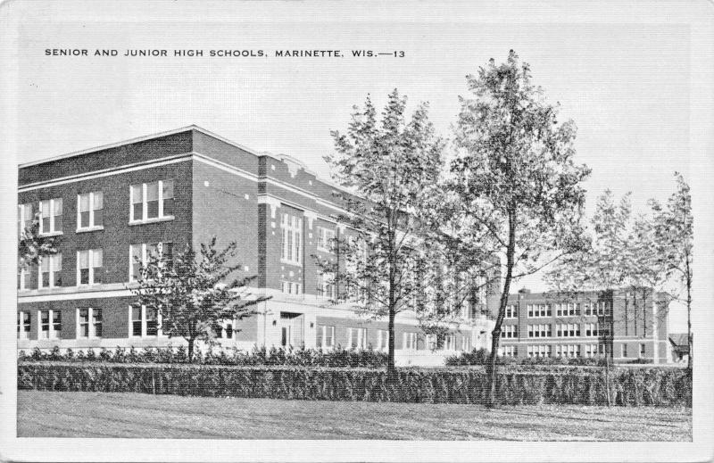 MARINETTE WISCONSIN SENIOR & JUNIOR HIGH SCHOOLS POSTCARD 1939 PMK McALLISTER