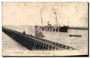 Old Postcard Dunkirk Cargo piers in Boad