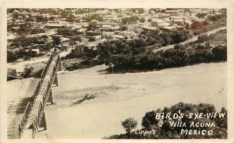 1930-1950 Real Photo Postcard Birdseye View Villa Acuna, Mexico Coahuila, Lippes 