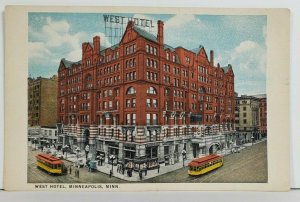 West Hotel & Trolley Cars Minneapolis Minnesota Postcard P4