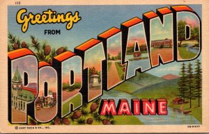 Maine Greetings From Portland Large Letter Linen 1948 Curteich