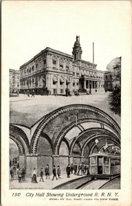 Vtg 1900s City Hall Showing Underground Railroad New York NY Unused Postcard