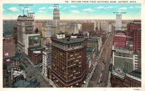 Vintage Postcard 1931 Skyline From First National Bank Building Detroit Michigan