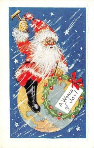 Christmas Holiday SANTA CLAUS On Top Of A WORLD OF JOY c1910's Embossed Postcard