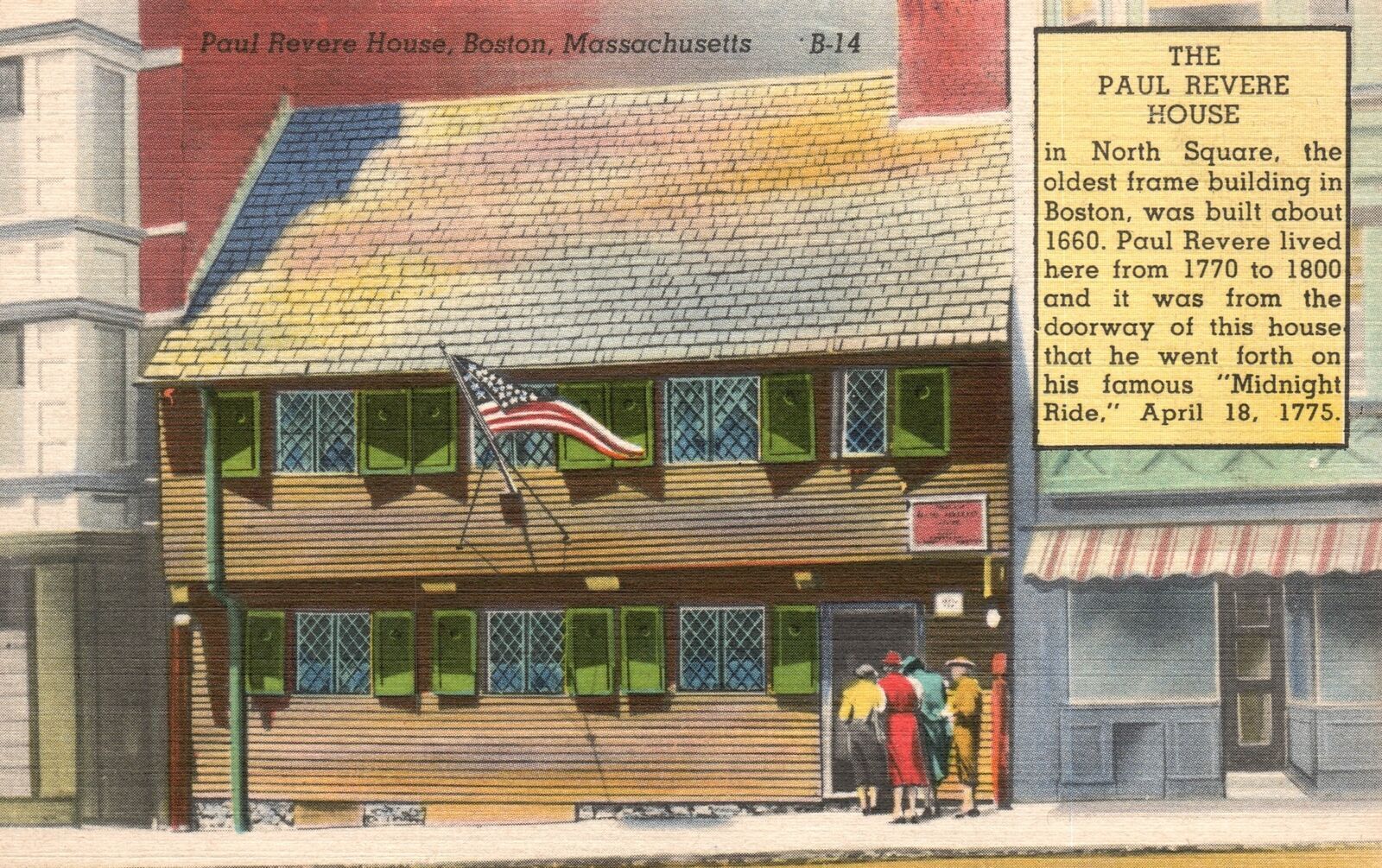 Vintage Postcard 1930's The Paul Revere House Oldest Frame Building