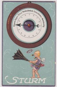 LP100     Children, Vintage Postcard, umbrella, storm