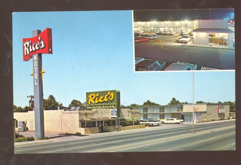 AMARILLO TEXAS ROUTE 66 RICE'S RESTAURANT VINTAGE ADVERTISING POSTCARD OLD CARS