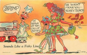 Postcard 1940s Ray Walters Sexy Woman Shrimp Vendor Comic Humor 22-12148
