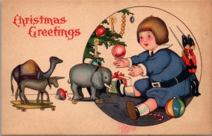 Christmas Greetings - CHILDREN - Toys - GIFTS - VINTAGE - POSTCARD 