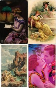 FANTASY SUBJECTS FANTASIE GLAMOUR 170 Vintage POSTCARDS Mostly pre-1940 in Box
