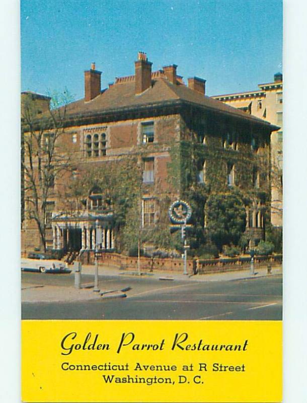 Unused Pre-1980 OLD CARS & GOLDEN PARROT RESTAURANT Washington DC v7571