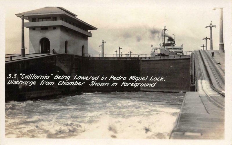 RPPC S.S. California San Pedro Miguel Lock Panama Canal Vintage Photo Postcard