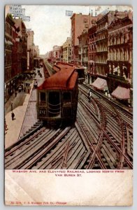 Chicago Wabash Ave Elevated Railroad North From Van Buren St Postcard K26