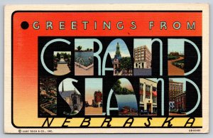 Large Letter Linen~Greetings From Grand Island Nebraska~Courthouse~1946 Postcard